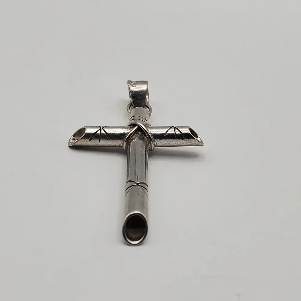 Vintage Taxco Sterling Silver Starburst Cross Pendant 2